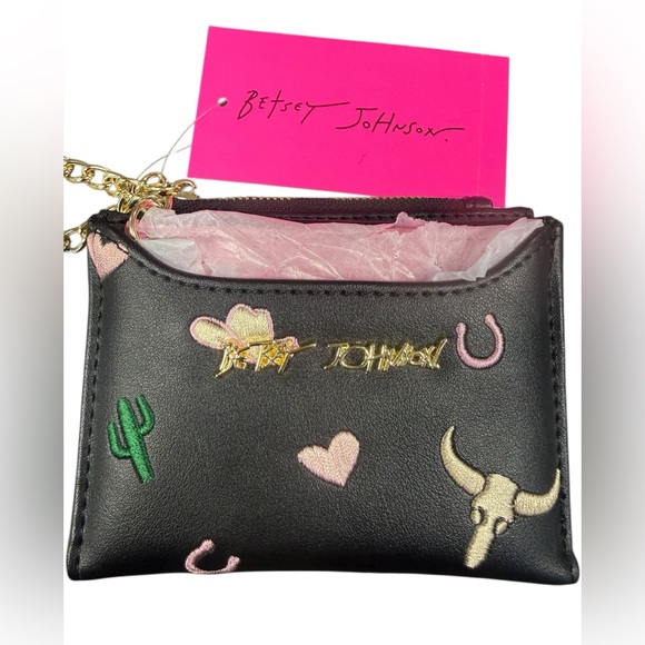 NWT Betsey Johnson Black and Pink Wallet with Gold Chain - Picture 3 of 4